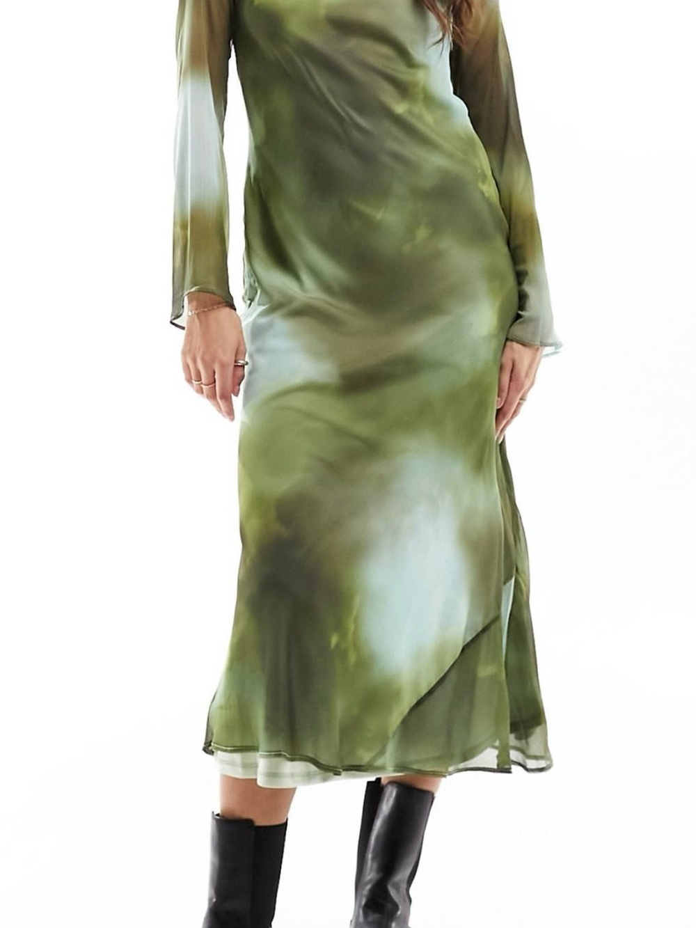 ASOS DESIGN chiffon long sleeve midi dress in blur print